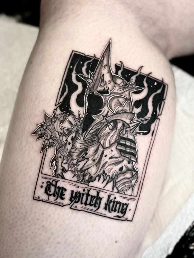 Blackwork Witch King tattoo by Amour Tattoo, Hull tattoo artist